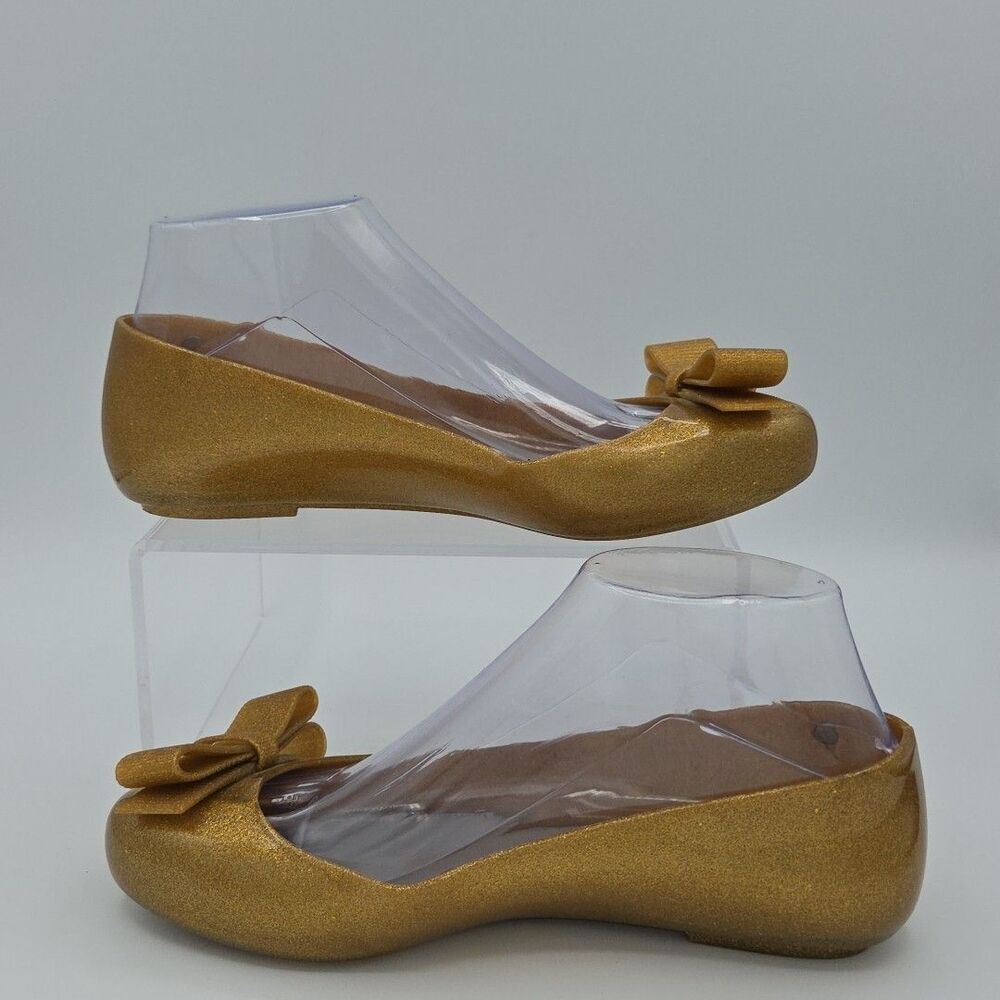 Jason Wu X Melissa Gold Glitter Bow Jelly Ballet Flats Women's SZ 7 Loafers EUC - Picture 2 of 9